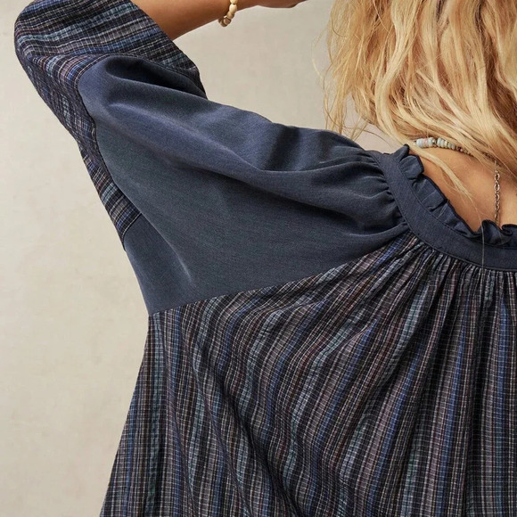 Multicolor Cute Women's Vacation Contrast Striped Ruffle Hem Tie Neck Dress - Picture 7 of 8